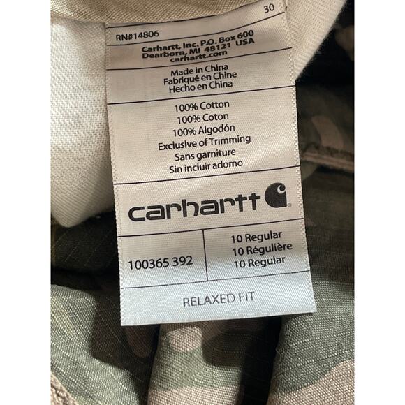 Carhartt Women's Green Camo Camouflage Mid Rise Straight Cargo Trousers Pants 10 - Picture 5 of 5